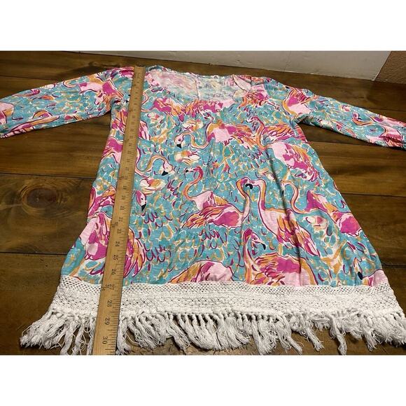 Lilly Pulitzer Alia Flamingo Size Medium Fringe Shift Dress Cover Up - Picture 8 of 14